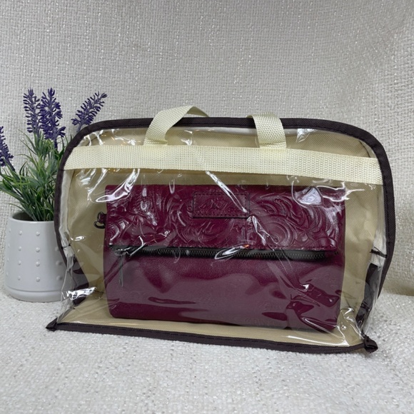 Patricia Nash "Valerie" Burgundy Floral-Embossed TooledLeather Fold-OverWristlet - Picture 10 of 14